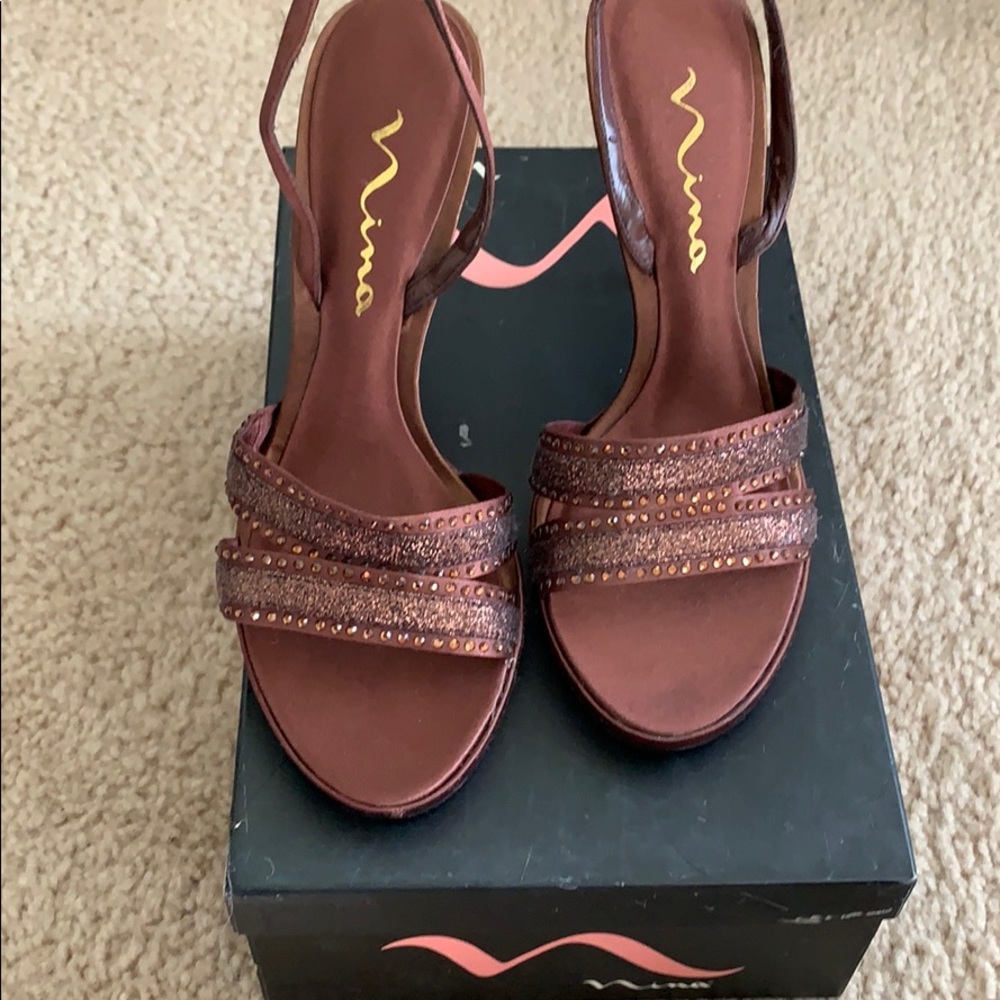 Nina bronze heels with rhinestones